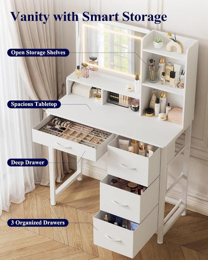 Deluxe LED Mirror Dresser Vanity Dressing Table Desk with Drawers White