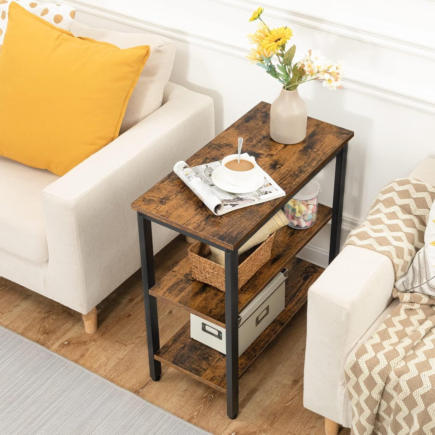 Rustic Industrial 3 Tier Storage Shelf Console Side End Table