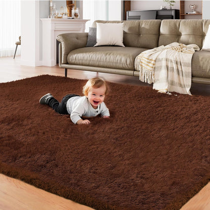Large Soft Shag Rug Carpet Mat (Chocolate, 230 x 160)