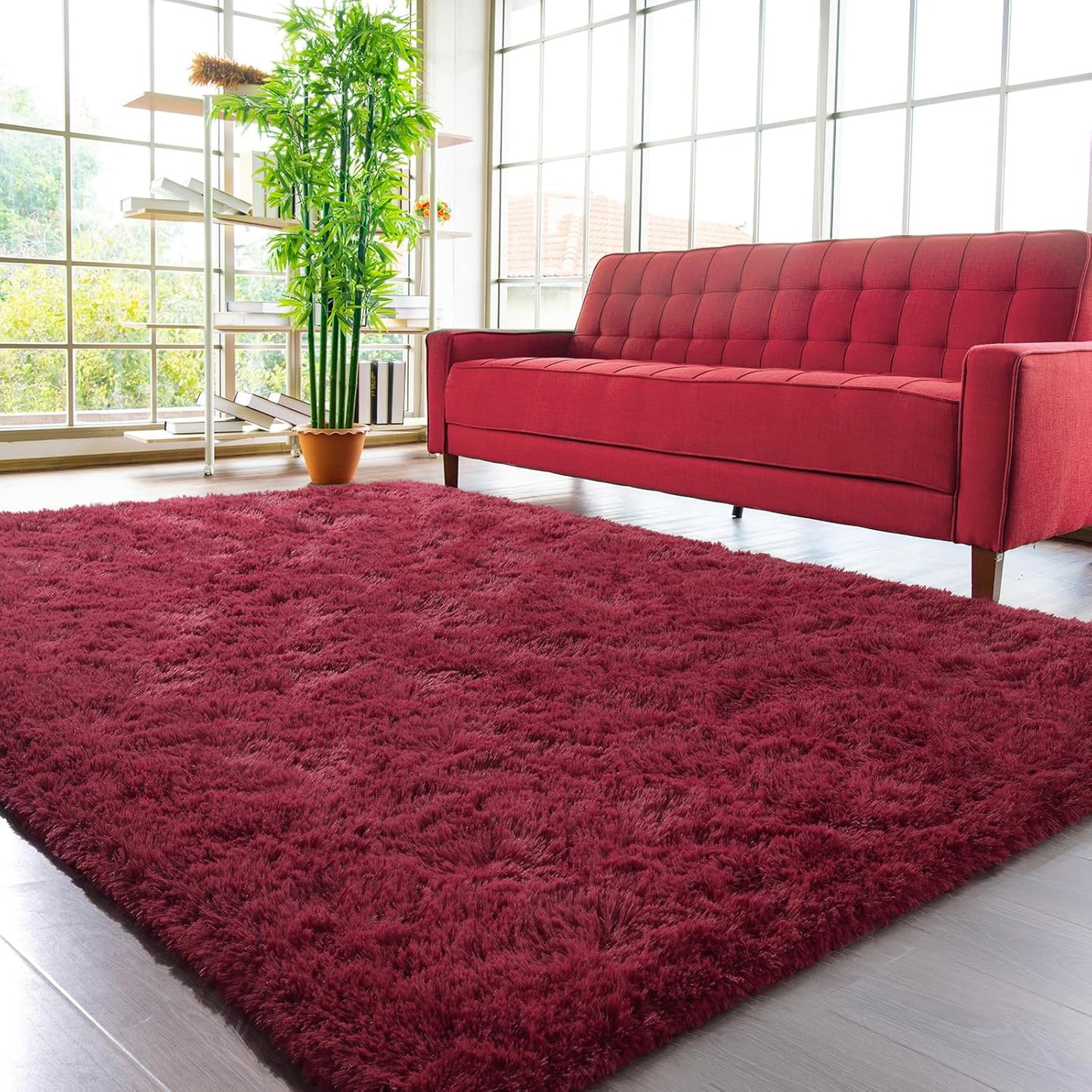 XL Extra Large Soft Shag Rug Carpet Mat (Wine, 300 x 200)
