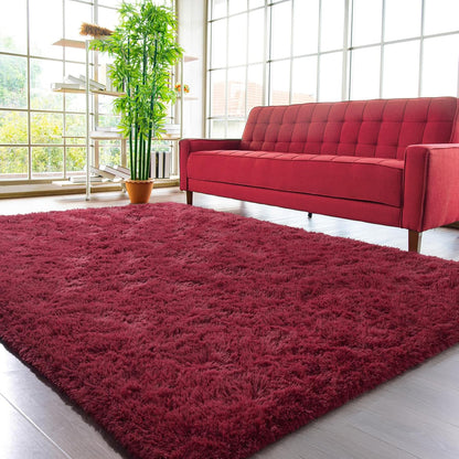 XL Extra Large Soft Shag Rug Carpet Mat (Wine, 300 x 200)