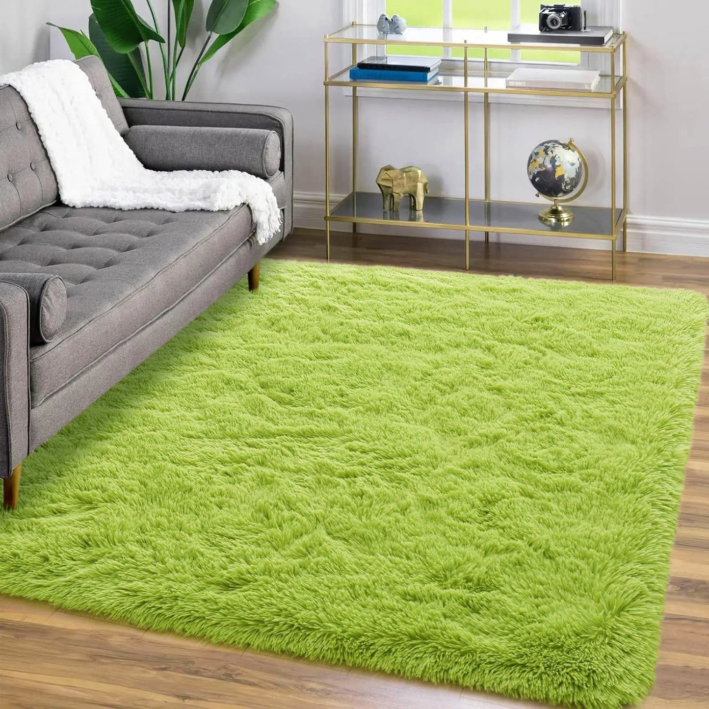 XL Extra Large Soft Shag Rug Carpet Mat (Green, 300 x 200)