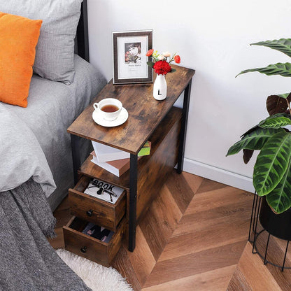 Verona Rustic Wood & Metal Bedside Sofa Side Table with Drawers