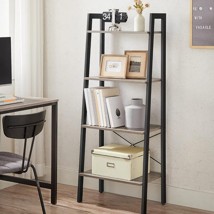 Elevate Rustic Oak 4-Tier Ladder Shelf Wood & Metal Bookcase Storage Organizer
