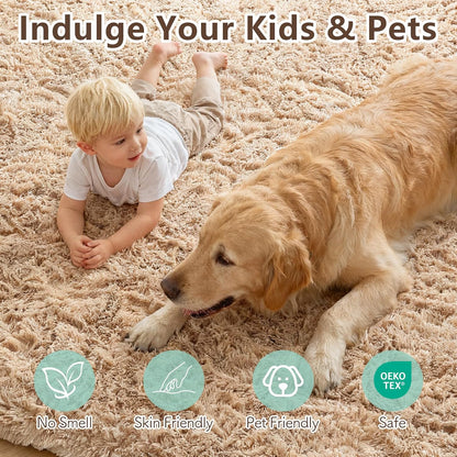 XL Extra Large Soft Shag Rug Carpet Mat (Beige, 300 x 200)