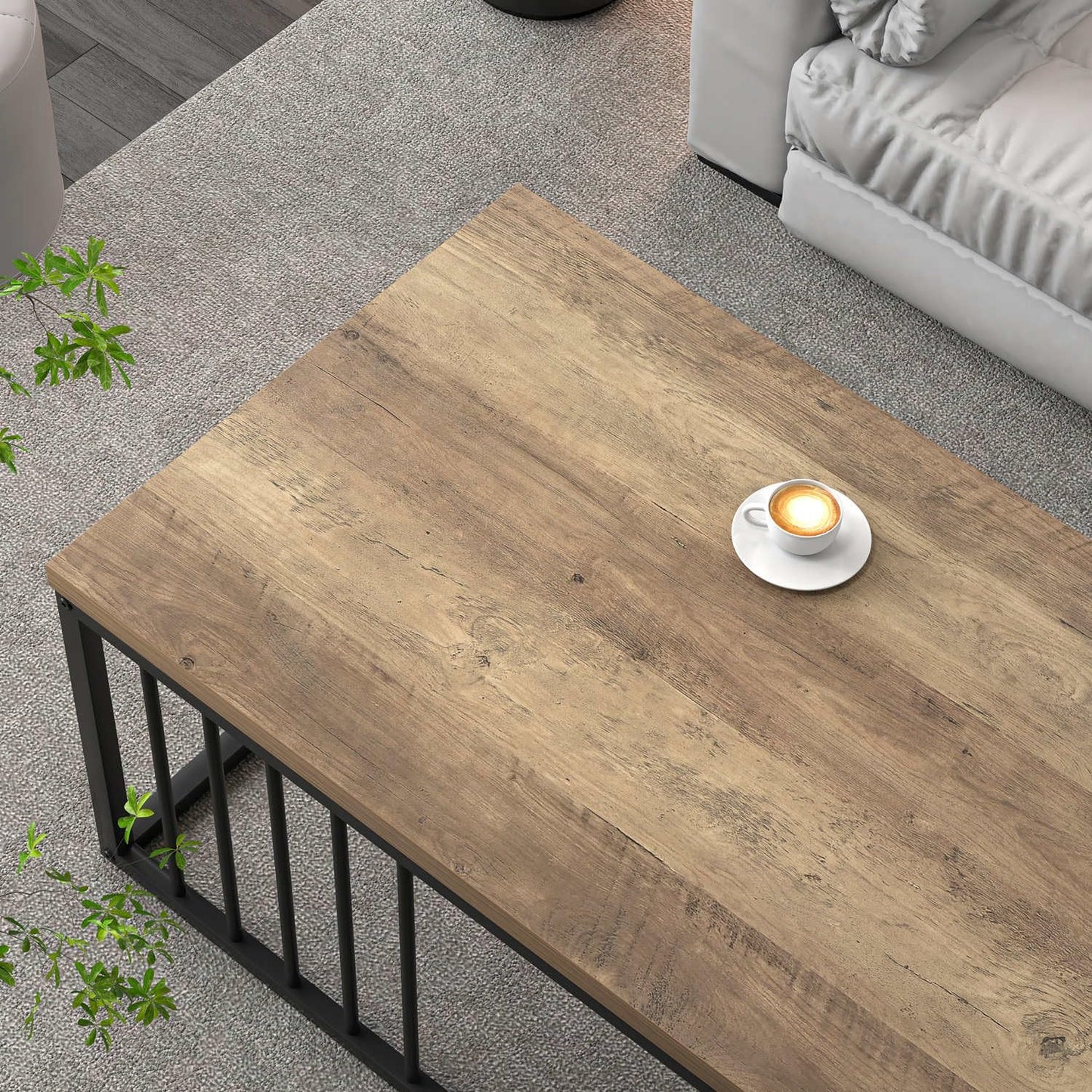 Urban Industrial Modern Wood and Metal Coffee Table Rustic Oak