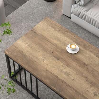 Urban Industrial Modern Wood and Metal Coffee Table Rustic Oak