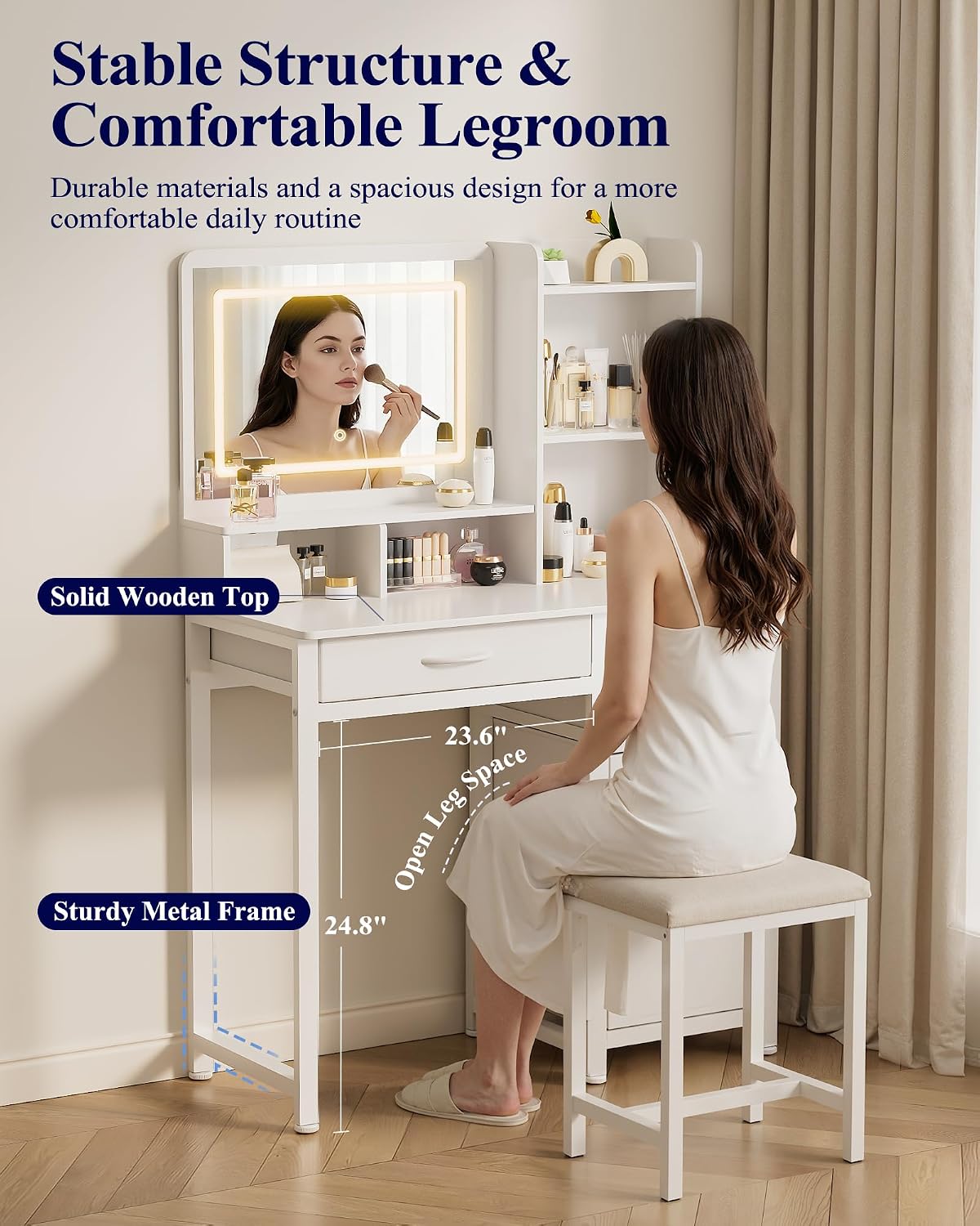 Deluxe LED Mirror Dresser Vanity Dressing Table Desk with Drawers White