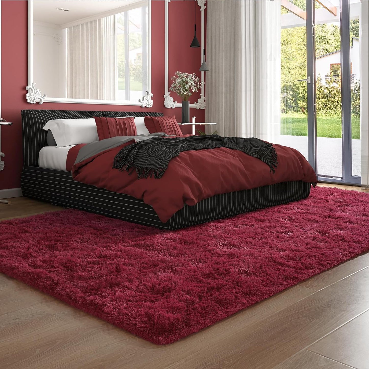 XL Extra Large Soft Shag Rug Carpet Mat (Wine, 300 x 200)