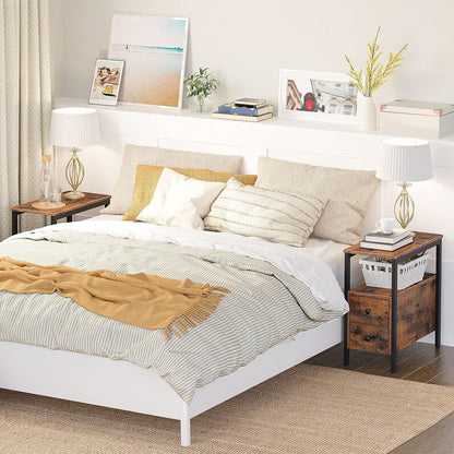 Verona Rustic Wood & Metal Bedside Sofa Side Table with Drawers