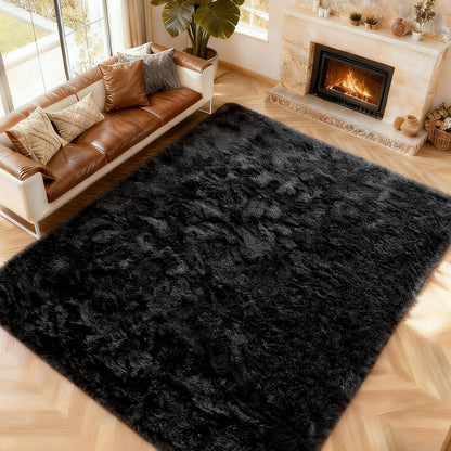 4m Extra Large Soft Shag Rug Carpet Mat (Black, 400 x 200)