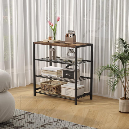 Vita 4-Tier Rustic Wood & Metal Shoe Rack Storage Shelf Organiser