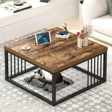Urban Industrial Modern Rustic Wood and Metal Square Coffee Table