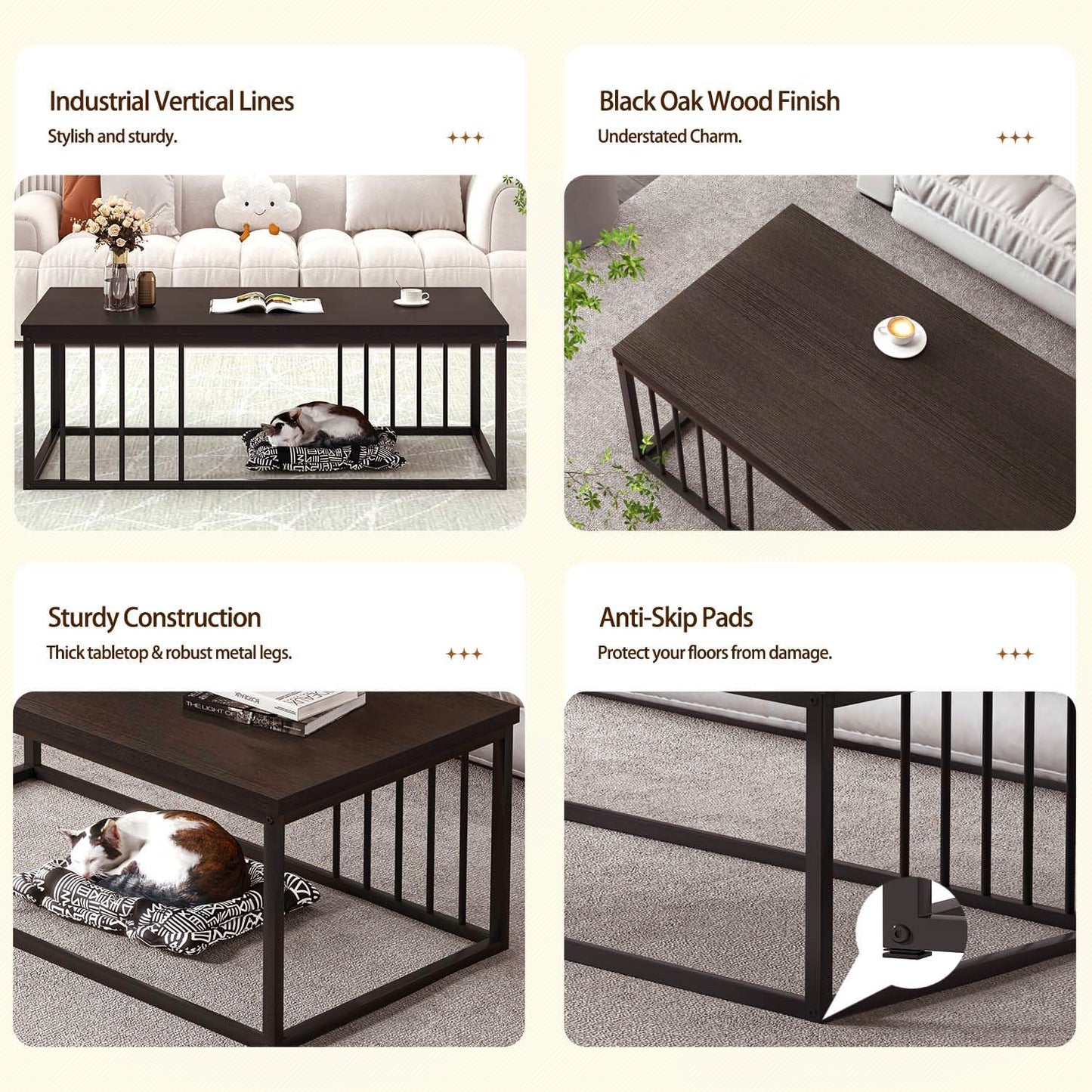 Urban Industrial Modern Wood and Metal Coffee Table Black Walnut