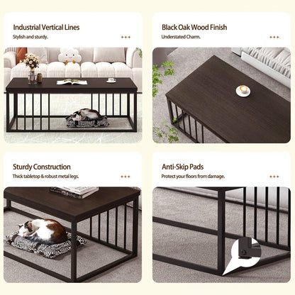 Urban Industrial Modern Wood and Metal Coffee Table Black Walnut