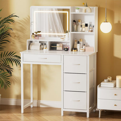 Deluxe LED Mirror Dresser Vanity Dressing Table Desk with Drawers White