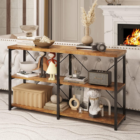 Rustic Industrial Console Table Bookcase TV Stand Storage Shelf Unit
