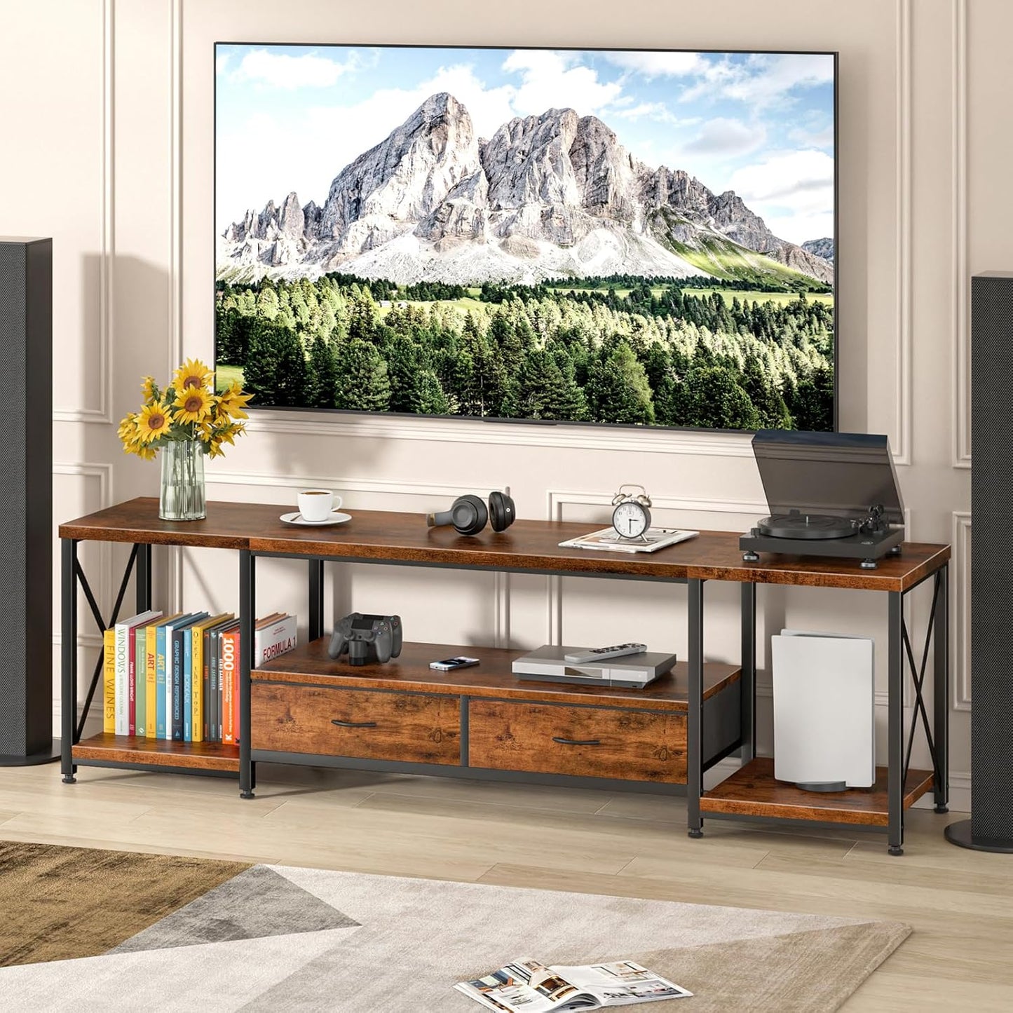 Industrial TV Cabinet Entertainment Unit with Drawers & Storage