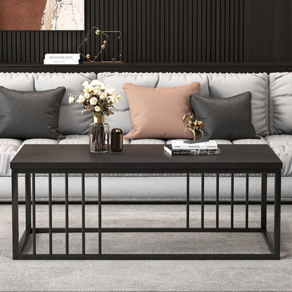 Urban Industrial Modern Wood and Metal Coffee Table Black Walnut