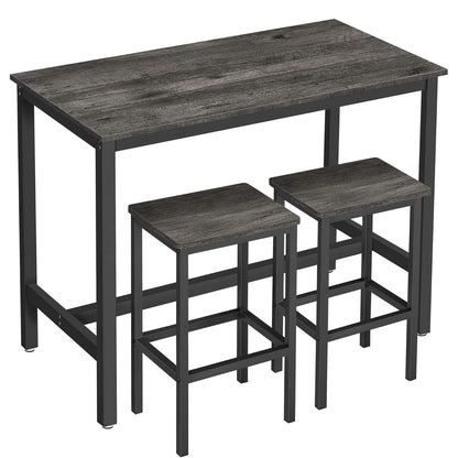 3 Piece Grandeur Premium Rustic Wood & Steel Bar Table and Stools Dinning Set (Driftwood Grey)