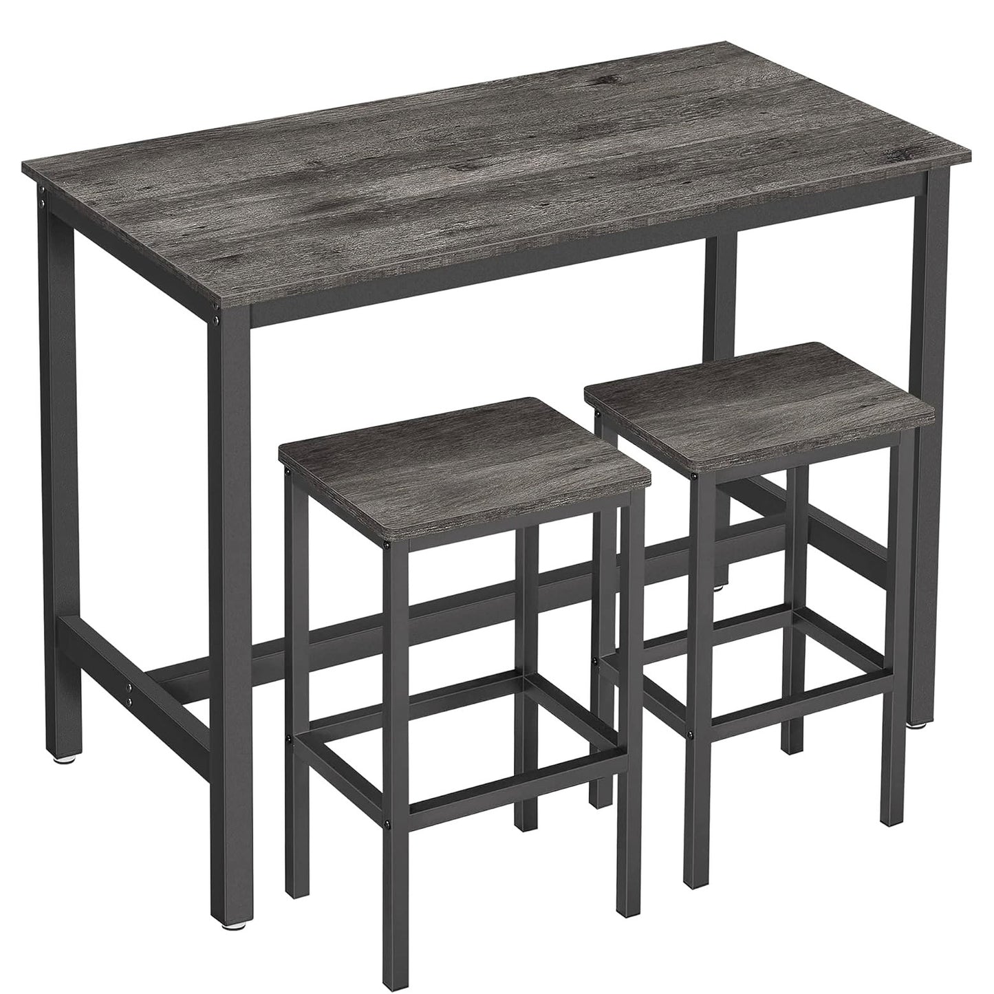 3 Piece Grandeur Premium Rustic Wood & Steel Bar Table and Stools Dinning Set (Driftwood Grey)