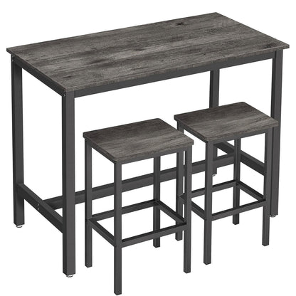 3 Piece Grandeur Premium Rustic Wood & Steel Bar Table and Stools Dinning Set (Driftwood Grey)