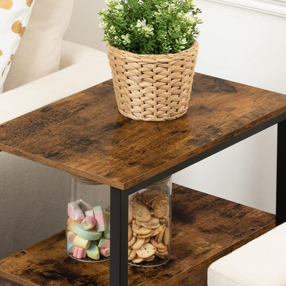 Verona Rustic Wood & Metal Bedside Sofa Side Table with Drawers