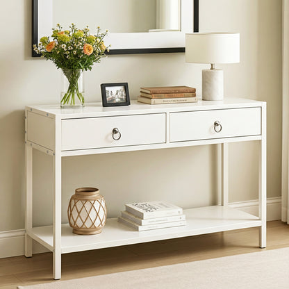 Essence White Console Table with Drawers Hallway Entry Storage Shelf