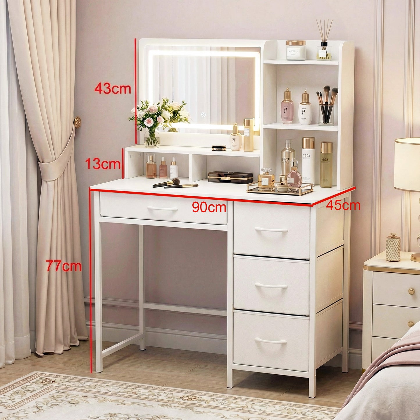 Deluxe LED Mirror Dresser Vanity Dressing Table Desk with Drawers White