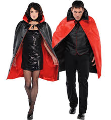Black & Red Reversible Vampire Witch Cape for Halloween Party