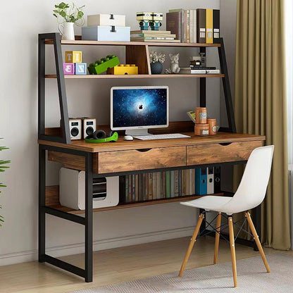 Enterprise Large Computer Desk Workstation with Shelves & Drawers (Rustic Wood)