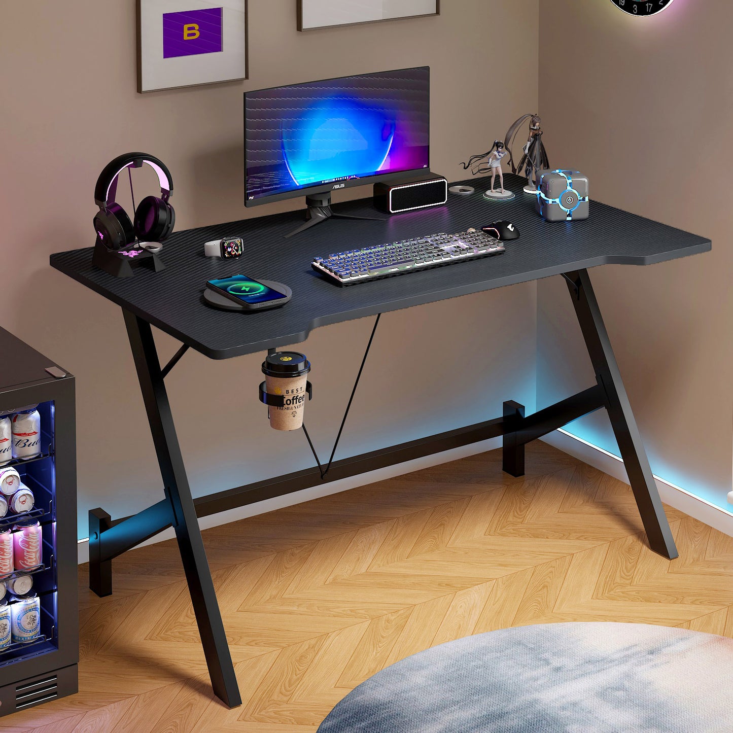 Ergonomic Gaming Desk Computer Table Black 110cm