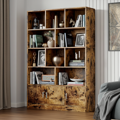 Alpha 10-Shelf 3-Door Wardrobe Cupboard Bookshelf Cabinet (Rustic Wood)