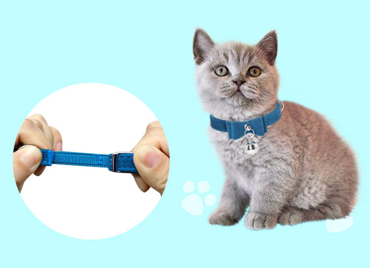 Cute Kitten Bow Cat Collar Pet Adjustable Bowtie Bell (Blue)