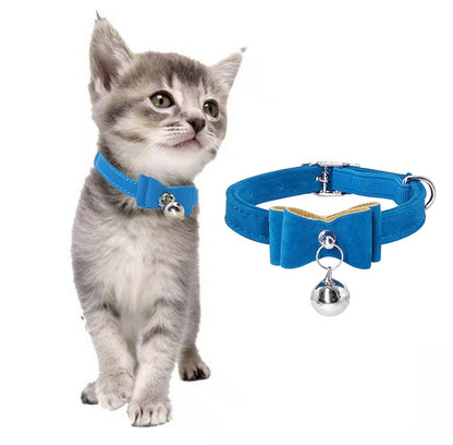 Cute Kitten Bow Cat Collar Pet Adjustable Bowtie Bell (Blue)