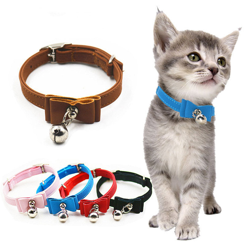 Cute Kitten Bow Cat Collar Pet Adjustable Bowtie Bell (Blue)