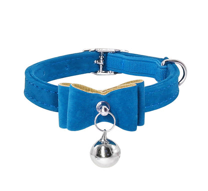 Cute Kitten Bow Cat Collar Pet Adjustable Bowtie Bell (Blue)