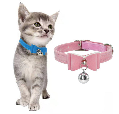 Cute Kitten Bow Cat Collar Pet Adjustable Bowtie Bell (Pink)