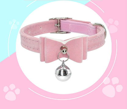 Cute Kitten Bow Cat Collar Pet Adjustable Bowtie Bell (Pink)