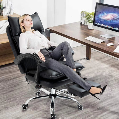 Chieftain Deluxe Plush Executive Reclining Office Chair with Foot Rest (Black)