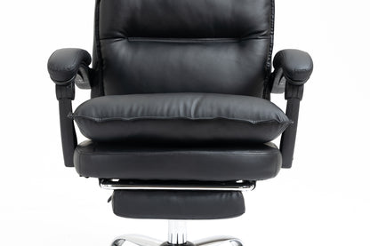 Chieftain Deluxe Plush Executive Reclining Office Chair with Foot Rest (Black)