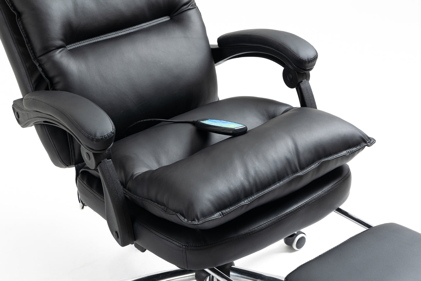 Chieftain Deluxe Plush Executive Reclining Office Chair with Foot Rest & Massager (Black)