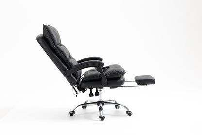 Chieftain Deluxe Plush Executive Reclining Office Chair with Foot Rest & Massager (Black)