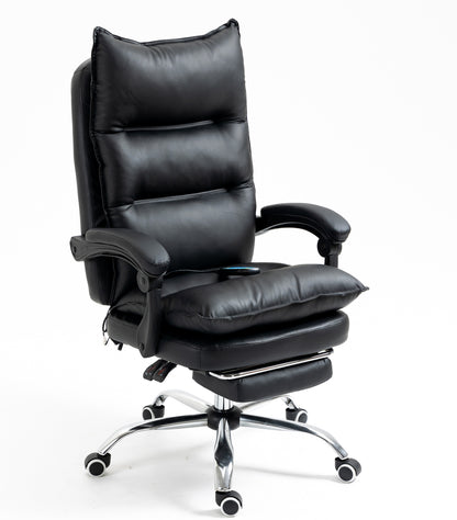 Chieftain Deluxe Plush Executive Reclining Office Chair with Foot Rest & Massager (Black)