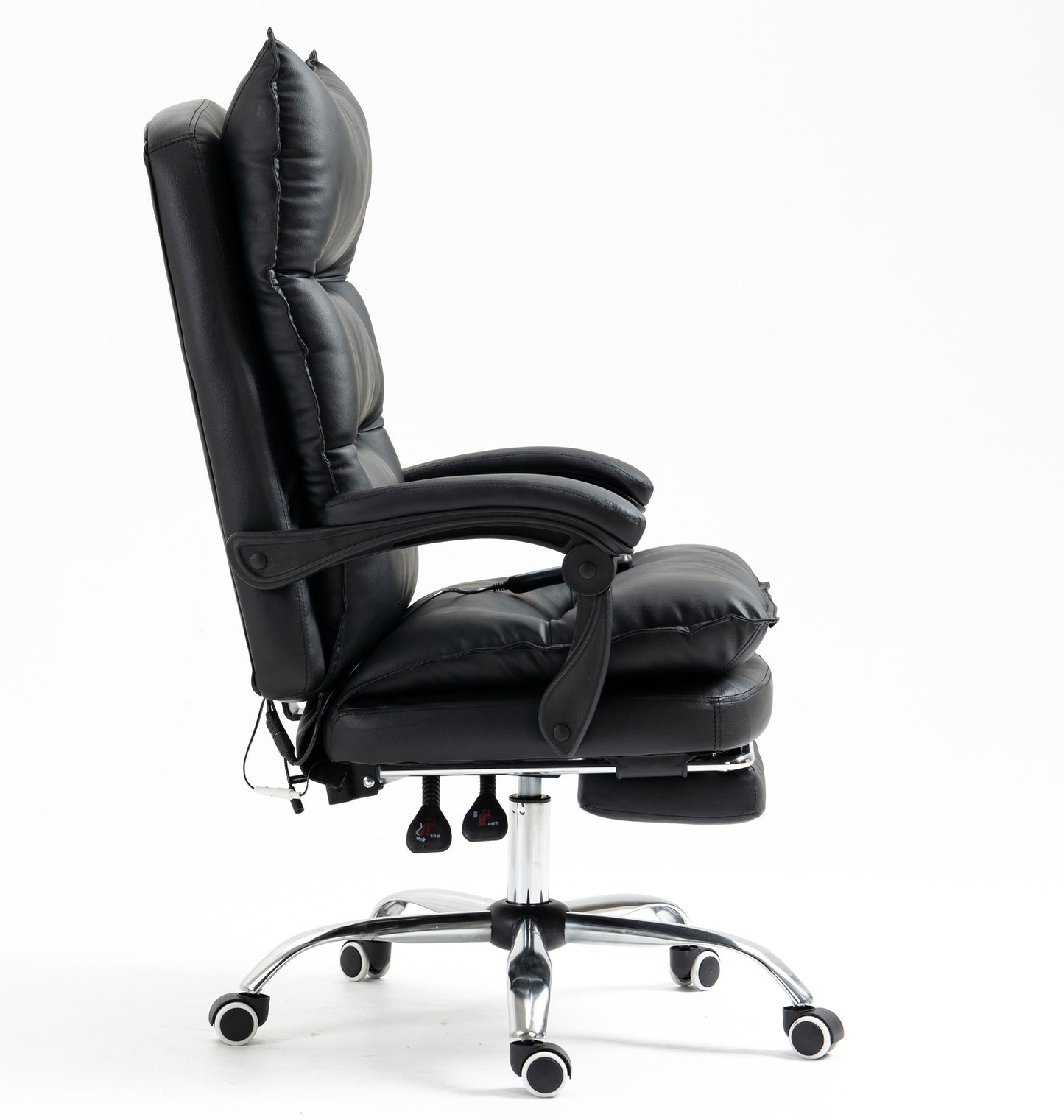 Chieftain Deluxe Plush Executive Reclining Office Chair with Foot Rest & Massager (Black)