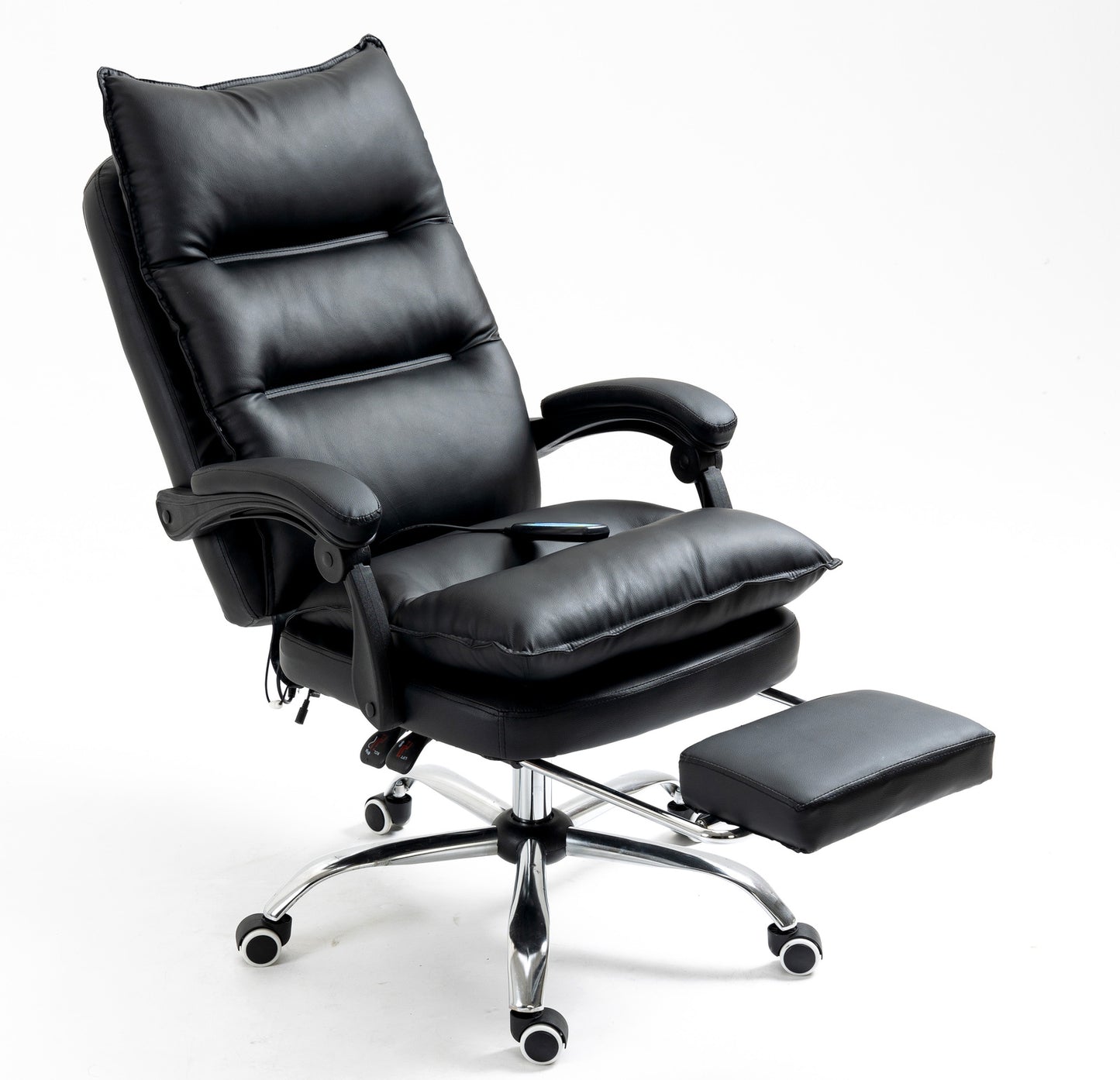 Chieftain Deluxe Plush Executive Reclining Office Chair with Foot Rest & Massager (Black)