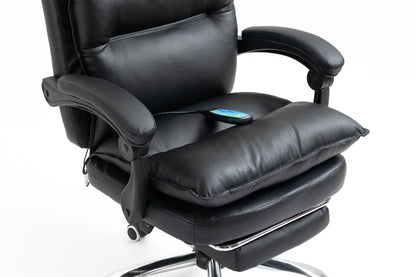 Chieftain Deluxe Plush Executive Reclining Office Chair with Foot Rest & Massager (Black)