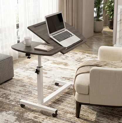Motif 2-in-1 Adjustable Portable Sofa Bed Side Table Laptop Desk with Wheels (Rustic Grey)
