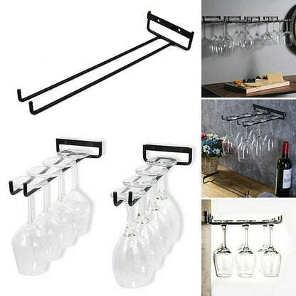 2 x Wine Glass Hanger Rack Under Cabinet Kitchen Bar Stemware Metal Storage Organiser (White)