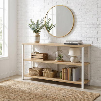 Serenity Industrial Console Table Bookcase TV Stand Storage Shelf Unit (Coastal Oak)